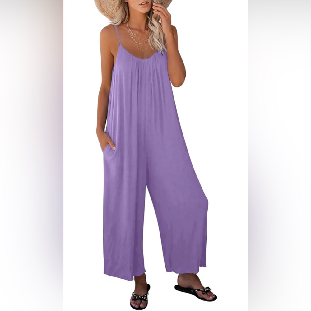 Dokotoo Womens Lavender Jumpsuit Romper - Adjustable Strap, Stretchy w/ Pockets